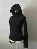 MQTIME  -  Vintage Lambswool Hoodie Cardigan Sweatshirts 2024 Autumn New Zipper Gray Tops Mujer Y2k Long Sleeve Slim Fit Coat Women