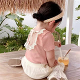 MQTIME  -  Girls' T-shirt backless lace short sleeved Top Summer Children's cotton all-match casual Tees