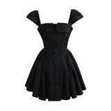 MQTIME  -  New Square Collar Cuffed Dress with Waist cinching and slimming A-line Short Skirt