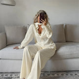 MQTIME  -  woman 2 piece set outfit Long-sleeved loose shirt and trousers two-piece set