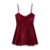 MQTIME  -  French autumn and winter velvet camisole dress wine red puffy dress waist cinching sweet ballet style dress birthday gown