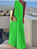 MQTIME  -  Women's Solid Color Summer One-Shoulder Maxi Dresses 2025 New Loose Asymmetrical Urban Elegant Party Evening Long Dress