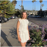 MQTIME  -  Casual Ruched Shirt Skirt Sets Women O-neck Short Sleeve Crop Blouses Spliced A-line Skirts 2025 Summer Lady Vacation Outfits