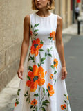 MQTIME  -  ﻿ Floral Printed Sleeveless A-line Dress for Women Summer Simple Elegant Vacation Dress Stylish Party Dresses