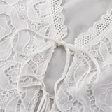 MQTIME  -  Summer Cotton Cut-out Stitching Design Sense Set Women's Summer New V-neck Short Sleeve Lace-up Top Shorts Two-piece Set