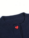  MQTIME  -  Hot Korean Love Button Casual Knit Top Jacket Soft Navy Warm Sweater Simple Long Sleeve Womens Coat All Match Fashion Blouse