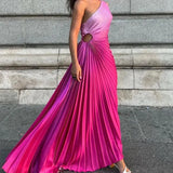 MQTIME  -  One Shoulder Pleated A-line Party Dress Sleeveless Elegant Evening Vestidos Backless Gradient Color Femme Club Dress