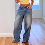 MQTIME  -  new retro washed heart-shaped back pocket wide leg jeans fashionable loose fit spicy girl jeans for women