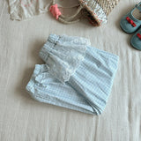 MQTIME  -  Girls Plaid Printed Pants Summer Kids Lace Decoration Wide-leg Trousers Flower Waist Pants Spring Children Clothes 2-10 Years