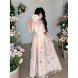 MQTIME  -  Hanging Neck Fairy Dress For Women New Summer Sleeveless Floral Long Dress French Style Vacation Party Dress