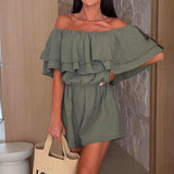 MQTIME  -  High Street Fashion Solid Color Jumpsuits Elegant Lady Skew Collar High Waist Playsuit Overalls Casual Commuting Shorts Rompers