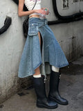 MQTIME  -  Spicy Girl Design Sense, Slit Workwear, Women's Summer Retro Slimming Versatile Irregular Denim Skirt