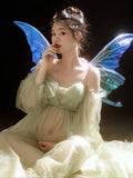 MQTIME  -   Photography Props  Forest Green Fairy Maternity Dresses for Photo Shoot Pregnancy Dress Pregnant Elegant Studio Prop