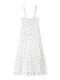 Mqtime Summer Dress Women Tiered Hem Embroidery Casual Midi Dress Straight Neckline Sleeveless Spaghetti Strap Cotton White Dress