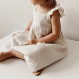 MQTIME  -  100%Cotton Muslin Girls White Dress With Lined Summer New Retro Baby Girl Sleeveless Ruffled Straps Flowy Princess Dresses TZ385