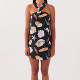 MQTIME  -  Elegant Floral Print Halter Neck Backless Dress Women s Summer Sleeveless Casual Mini Dress Solid Color Fashion