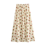 MQTIME  -  Boho Style Maxi Skirts High Waist Floral Printed Hippie Skirt Bottoms Rose Chic Drawstring Loose Fit Skirt Vacation Robes