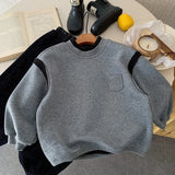 MQTIME  -  Kids Boys Sweatshirt Patchwork Plus Fleece Toddler Boys Pullovers Winter Round Neck Versatile Little Boys Hoodies