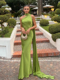 MQTIME  -  Elegant Satin Long Dresses Women Chic Fashion Solid Slim High Waits Female Robe With Ribbon Summer Lady Party Vestidos 2025 New