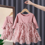 MQTIME  -  Cute Baby Girls Dresses Spring Autumn Long Sleeved Loveheart Mesh Princess Dresses 1-6Years Old Korean Girl Casual Dress