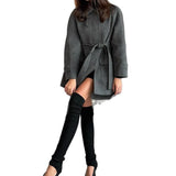 MQTIME  -  Korean Version of Elegant Temperament, Solid Color Lapel Lace-up Woolen Jacket Women's 2025 Fall/winter New Wholesale