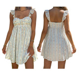 MQTIME  -  Women's Cute Babydoll Mini Dress Ruffle Straps Maternity Dresses Summer Y2K Flowy Teens Short A-Line Sundress