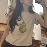 MQTIME  -  Korean Fashion Simple O Neck Short Sleeve Casual T Shirts Y2k Aesthetic Office Lady Fruit Print Fresh Women Clothes Punk Tops