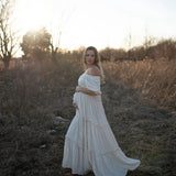 MQTIME  - Bohemian Maternity Photo graphy Dress for Baby Shower Photoshoot Maternity Wear Straight shoulder Sweet Style