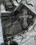 MQTIME  -  Y2K Suspender Leather Short Skirt Two Piece Set Feminine Lace Personalized Design Punk Motorcycle Style Mini Leather Skirt Suit