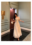 MQTIME  -  Puff Sleeve Evening Party Dress for Women Summer New Elegant Chinese Style Square Collar Lace-up A-line Long Vestidos Mujer