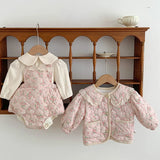 MQTIME  -  Winter Newborn Baby Girls Clothing Suit Printed Cardigan Sleeveless Jumpsuit T-shirt Infant Baby Girl Thicken Warm Clothes Set