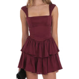MQTIME  -  Women's Summer Mini Dress Sleeveless Square Neck Open Back Tiered Hem Dress Party Club Casual Dresses