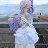 MQTIME  -  Y2K Aesthetic Cloud Decor Canvas Bag Women Detachable Star Pendant Silver Top Handle Fairy Coquette Daily Commute Handbag