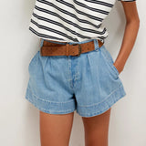  MQTIME  -  Summer New Women's Casual Loose High Waist Pocket Washing Denim Shorts Women