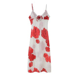 MQTIME  -  Sexy V Neck Stereoscopic Chest Floral Sling Dress Women Party Slim Polka Dots Bodycon Dress Sleeveless Summer Beach Long Dresses