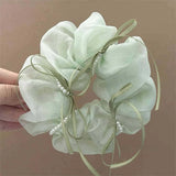 MQTIME  -  Summer Large Purple Silk Yarn  Large Intestine Ring  Bow Ribbon Hair Band  Mesh Pearl Hair Rope  Hair Accessories for Women