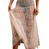 MQTIME  -  Fashionable Women's Wear Street Lace Perspective A-line Large Swing Slimming Style Medium length Skirt