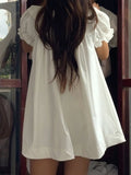  MQTIME  -  Sweet Summer Temperament Loose All Match Solid Peter Pan Collar Puff Sleeve Ruffles Dresses