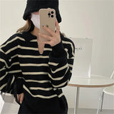 MQTIME  -  Women Sweater Autumn Winter Knitted Pullovers V-neck Bottoming Shirts Stripes Jumpers Long Sleeve Female Basic Tops