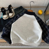 MQTIME  -  Kids Boys Sweatshirt Winter Letter Printed Thicken Warm Toddler Girls Hoodies Plaid Patchwork Infant Boys Tops Pullovers