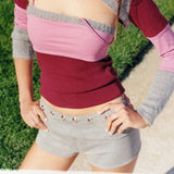 MQTIME  -  Women Summer Y2k Metal Hole Eyelet Elastic High Waist Shorts Slim Fit Solid Color Bodycon Bottoms Streetwear Boxers
