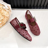 MQTIME  -  Summer Fashion Breathable Mesh Metal Buckle Women Ballet Flats Comfortable Soft Soles Mary Janes Walking Loafers Dance Shoes