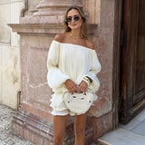 MQTIME  -  Fashion Women's Off Shoulder Mini Dress Pleated Shiny Elegant Romantic Luxury Party Evening Gala Dress Female Dress