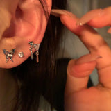 Mqtime Y2K 6Pcs/set Silver Color Rhinestone Butterfly Stud Earrings for Women Fashion Punk Heart Earring Sets Trendy Jewelry Gifts