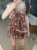 MQTIME  -  Summer Women's Casual Dresses Bow Lace Floral High Waist Fake Two-piece Dresses New Chic Vintage Daily Party Female Clothes