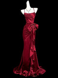 MQTIME  -  Red Celebrity Dress Ruffle Mermaid Spaghetti Strap Red Carpet Anniverasry Meeting Cocktail Dress Long Maxi Party Evening Gowns