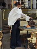  MQTIME  -  Casual Loose White Shawl Shirts Women O-neck Long Sleeve Single Breasted Shirt Female 2026 Spring Lady Elegant Commute Tops