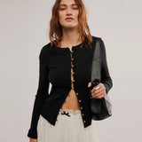 MQTIME  -  Women Knitwear Regular Fit Full Stretch Viscose Cropped Sweaters Long-sleeved Round Neck Button Down Rib Cardigans