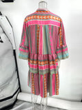 MQTIME  -  Elegant Printed Women's Dress Half Sleeve V-Neck A-Line Loose Lady Dresses Spring Summer Fashion Female Vacation Robe