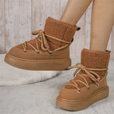 MQTIME  -  Ladies Short Tube Snow Boots Thick Bottom Low Heel Cross Strap Design Fabric Inner Warm Winter Daily Outdoor Women Ankle Boots